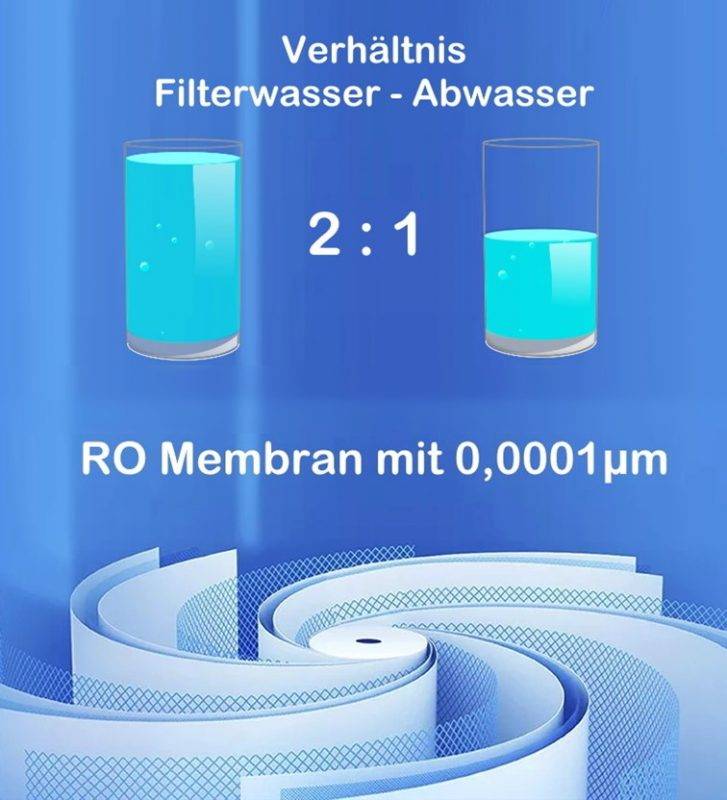 Wasser-Abwasser-Verhältnis 2:1 RO Membran 0,0001µm